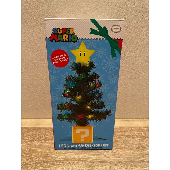 Super Mario ~ LED Light-Up Desktop Tree~Christmas Collectible~10" ~Nintendo~NIB - Picture 1 of 4